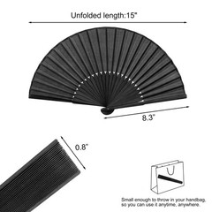 Quacc Black Folding Hand Held Fan Light Strong Thin Fabric Chinese Handheld T…