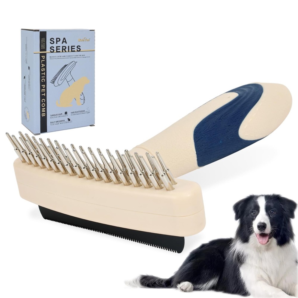 2-in-1 Dog Grooming&Undercoat Rake Comb Double-Row Flexible Dog Dematting Rak…