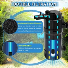 Fish Tank Filter with U-V Light, Submersible Aquarium Filter for 10 to 40 Gal…