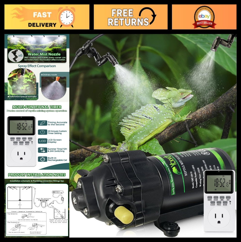 Automatic Reptile Misting System with Timer & 6 Adjustable Nozzles for Terrarium