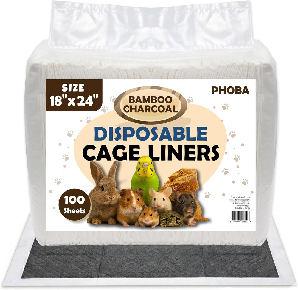 Bamboo Charcoal Bird Cage Liners, 18”X24”, 100Sheets, Bamboo Charcoal Odor Con