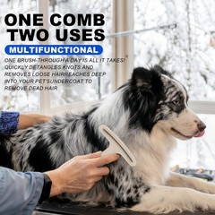2-in-1 Dog Grooming&Undercoat Rake Comb Double-Row Flexible Dog Dematting Rak…