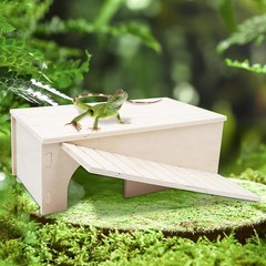 Bearded Dragon Hide Cave Wooden Lizard Hideout W/ Climbing Ramp Reptile Habitat