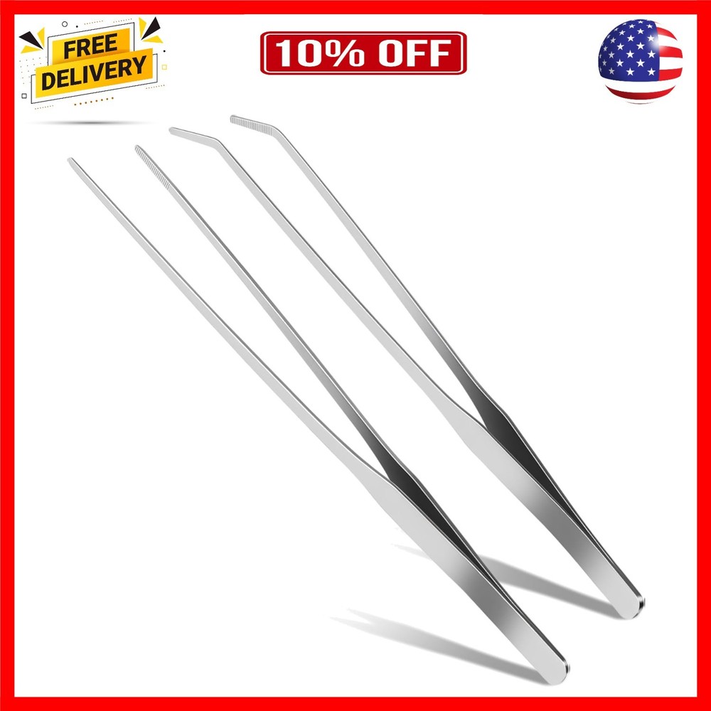 2 Pcs Reptile Feeding Tongs, 10.6IN Straight & Curved Extra Long Tweezers, S…