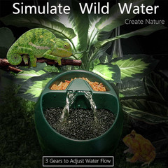 Reptile Waterfall Fountain & Feeder – Automatic Water Dispenser, Food Trough for