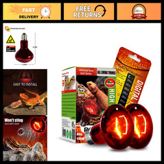 100W Infrared Heat Lamp Bulbs 2 Pack – Red Basking Spot Light for Reptiles & Pet