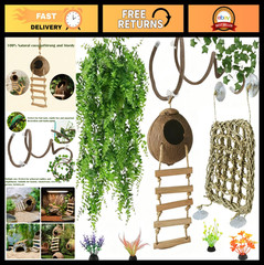 Leopard Gecko Tank Accessories – Reptile Hammock, Vines, Coconut Shell Hideout