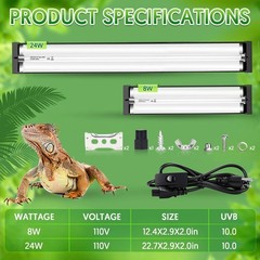 QZQ T5 UVB Reptile Light Fixture Combo Kit 8W, 10.0 UVB Light for Reptiles, T…