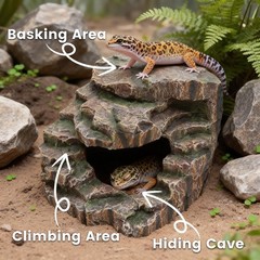 Resin Reptile Cave Hideout, Rock-Style Basking Platform, Aquarium and Terrari…