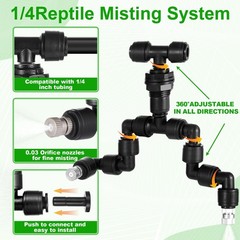 13 Pack 1/4″ Dual-Head Reptile Mister System Reptile Mister Nozzle Kit,360 De…