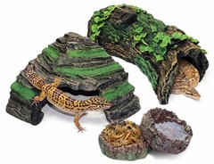 Reptile Starter Kit with Hideouts & Tank Decor – 4-Piece Set for Snakes, Leop…