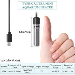 FEDOUR Mini Type-C Aquarium Heater, Small Adjustable Heater with External Con…