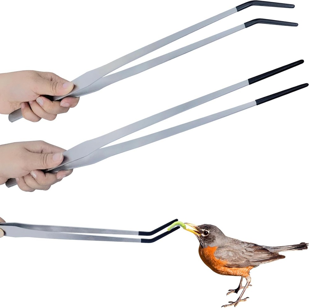 2Pcs Reptile Feeding Tong W/ Rubber Tip Aquarium Tweezers Stainless Steel