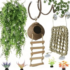 Leopard Gecko Tank Accessories. Reptile Hammock Vines Plants with Coconut She…