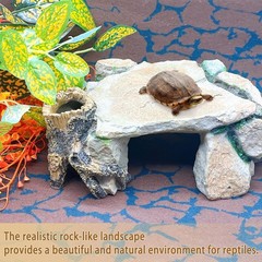 Reptile Hide Cave 9.05×6.29×3.93in Turtle Basking Platform – Safe Hiding Spot