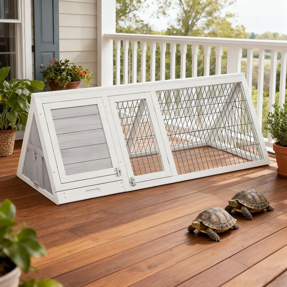 Tortoise Enclosure,Wooden Tortoise Hide House with Ventilated Fence