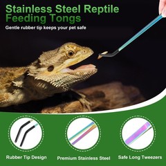 LveSunny 3PCS Stainless Steel Reptile Feeding Tongs, Reptile Tweezers Set wit…