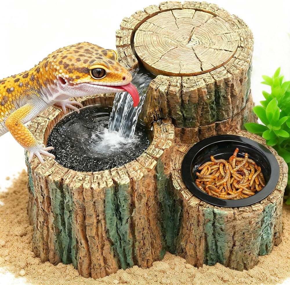 2 in 1 Reptile Water Fountain W/ Food Dish 550ML Reptile Waterfall Drinking