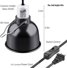 5.5” Standard Dome Reptile Heat Lamp UVB Light Fixture 100W