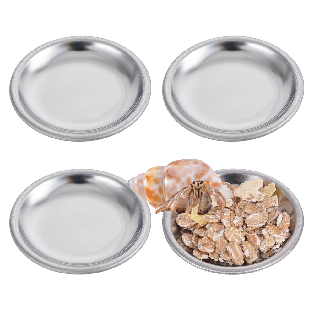 SynHHergyx 4 Pcs Hermit Crab Food & Water Bowl, Small Stainless Steel