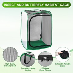Outdoor Butterfly Habitat Cage Terrarium [Black with Green, 24 x 24 x 35 Inch]