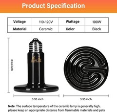 Reptile Heat Lamp 100W 2-Pack Ceramic Heat Emitter, No Light Emitting Heat Bulbs