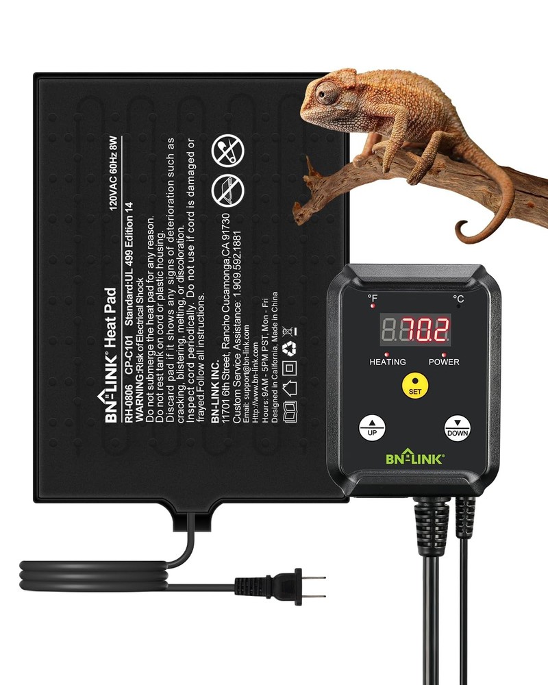 BN-LINK Durable Reptile Heating Pad 6″ X 8″ with Digital Thermostat Under Tank H