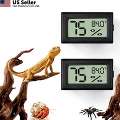 BSRESIN 2 PCS Rectangle Reptile Thermometer and Humidity Black