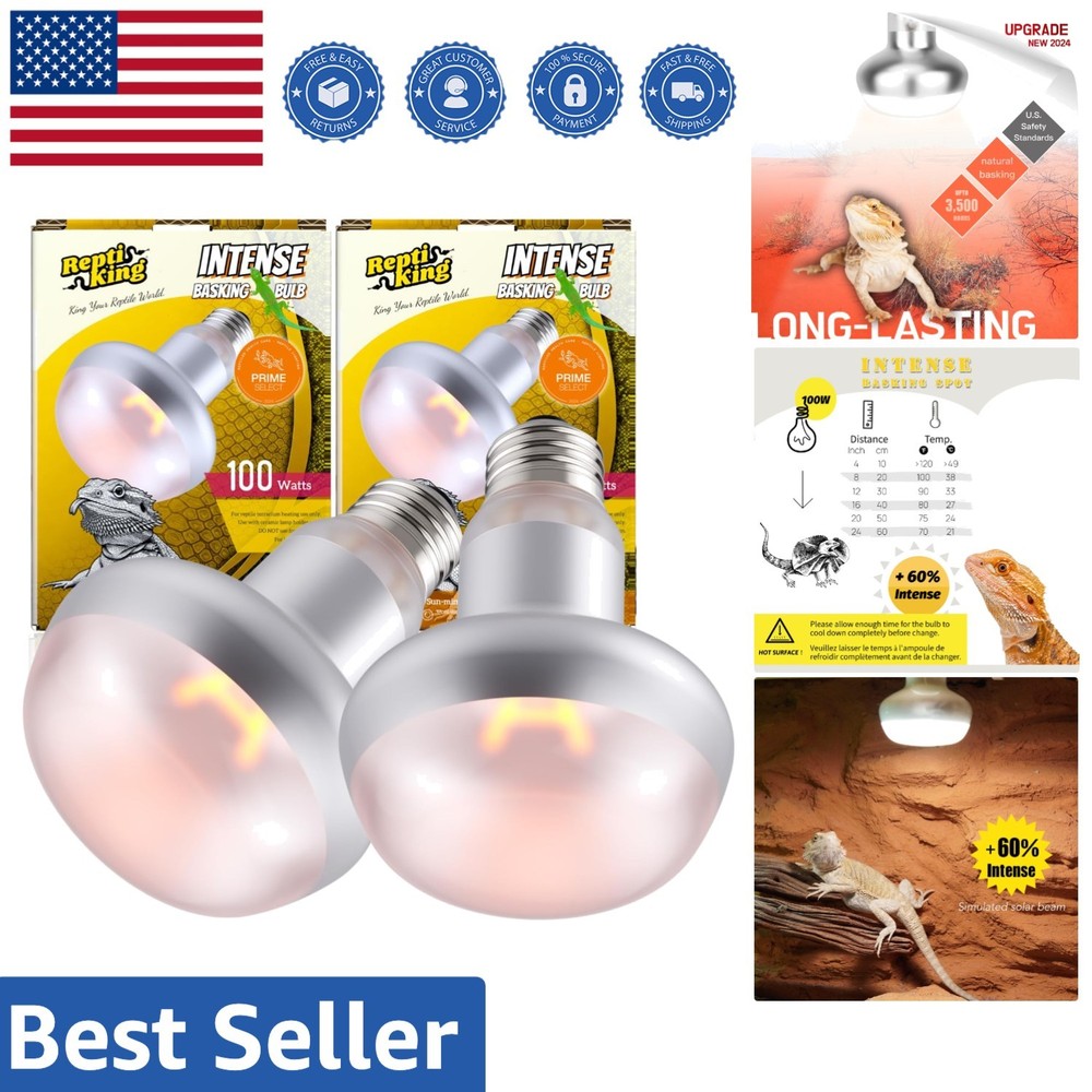 2-Pack 100W Intense Basking Spot UVA Heat Lamp for Reptiles – Long Lasting