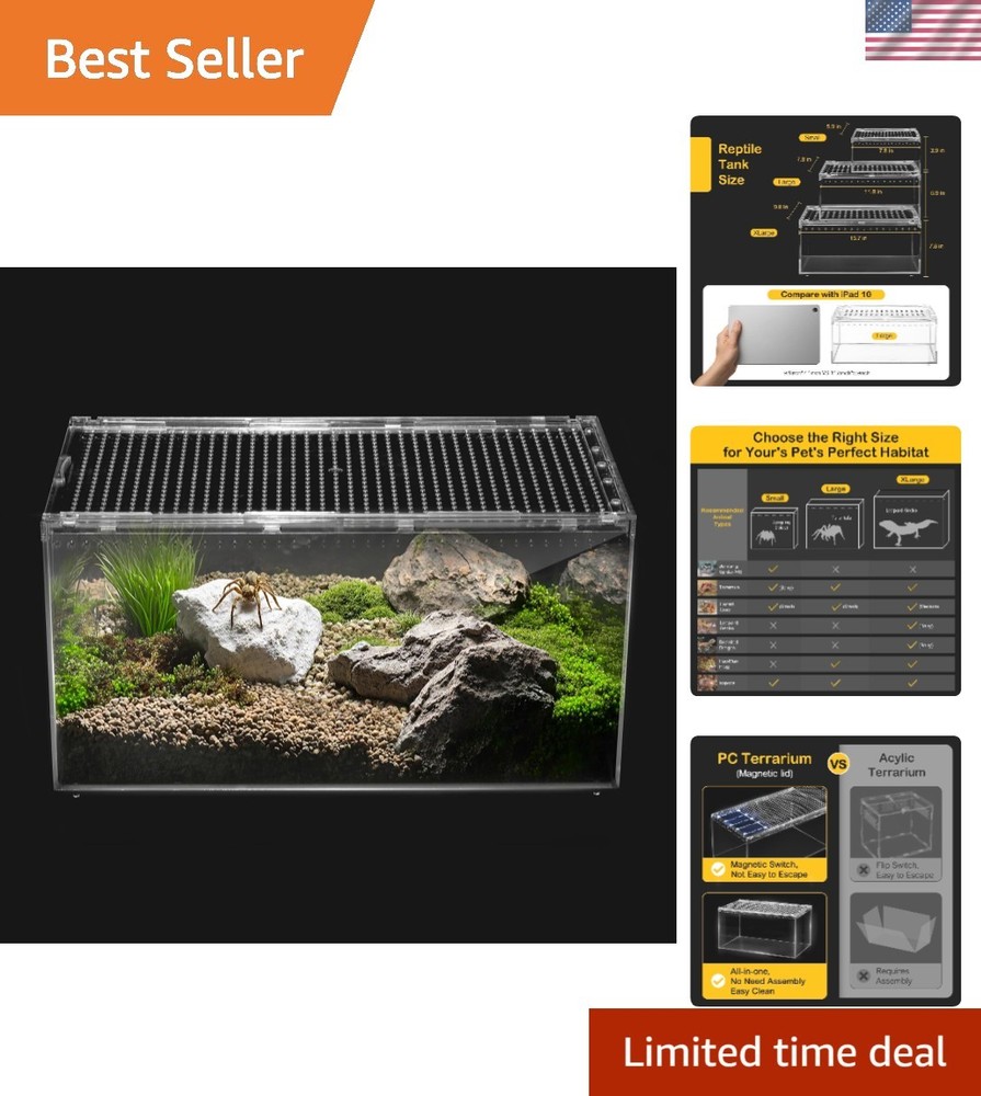 Modern Hermit Crab Habitat – Magnetic Lid & Easy-Clean Seamless Design, 0.79 Gal