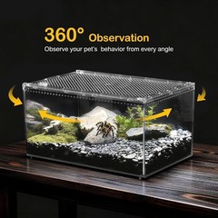 Gecko Habitat: XL Clear Terrarium, Rimless Design, Easy Clean, 360° View