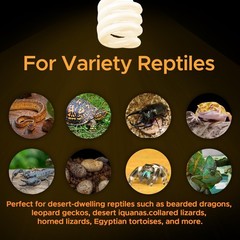 2 Pack 13W 15.0 UVA UVB Reptile Light, Rainforest, Spiral Bulb, Heat Lamp