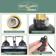 2 Pack Reptile Light Fixture, 8.5In Deep Dome Reptile Heat Lamp Fixture with Swi