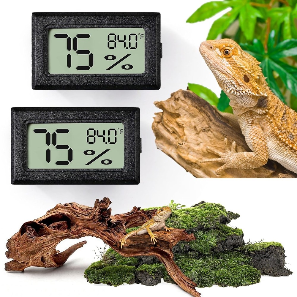 Reptile Thermometer & Humidity Gauge,2PCS Digital Hygrometer Adhesive Reptile