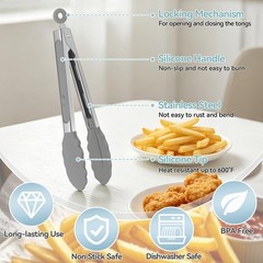 Small Cooking Tongs 7 inch Mini Serving Tongs with Silicone Tips, Set of 3 (B…