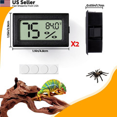 BSRESIN 2 PCS Rectangle Reptile Thermometer and Humidity Black