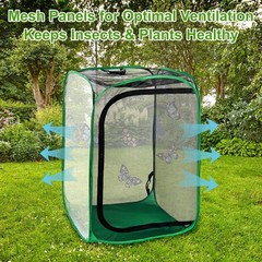 Outdoor Butterfly Habitat Cage Terrarium [Black with Green, 24 x 24 x 35 Inch]