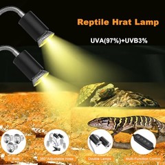 Reptile Heat Lamp,Double-Head Heating Lamp for Reptiles, UVA/B Turtle Black