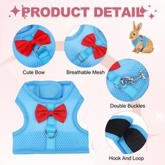 Rabbit Harness and Leash, Small Pet Cute Vest Harness Leash(M, Sky Blue)