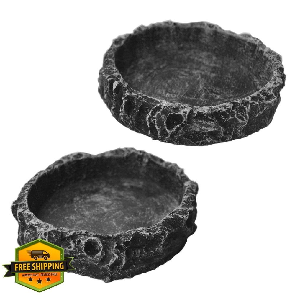2pk Reptile Water Food Bowl Gecko Lizard Spider Chameleon Feeding Dish