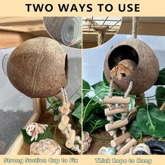 Hermit Crab Coconut Shell Hideout with Climb Ladder,Leopard Gecko Hide Hut with