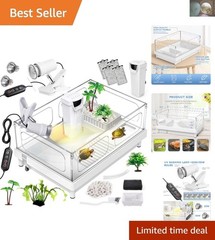 Modern White Acrylic Starter Kit for Small Reptiles with Light & Cleaning Tools