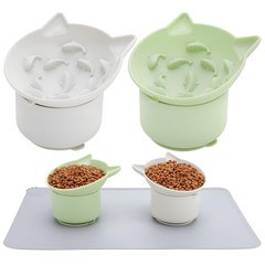 2 Pack Slow Feeder Cat Bowls Silicone Tilted Raised Pet Bowl with Non Slip Ba…