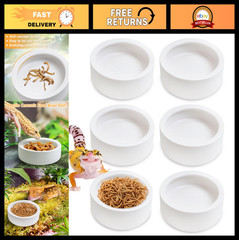 6 Pack Mini Ceramic Reptile Food & Water Bowls, Worm Feeding Dish for Lizards, T