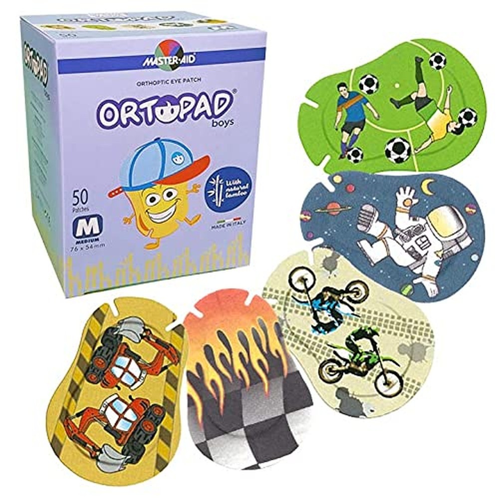 Ortopad® Bamboo Boys Eye Patches, 50/bx, Racing Flames Pack Med Size 2-4 yr