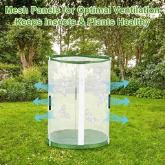 Outdoor Butterfly Habitat Cage Terrarium [White with Green, 12 x 12 x 16 Inch]