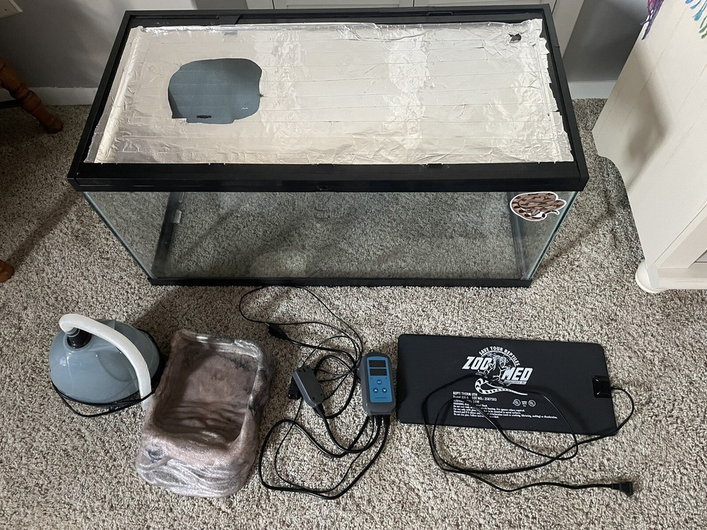 Reptile Tank, Heating Pad, Water Dish, Humidifier/fogger, Humidistat, And More