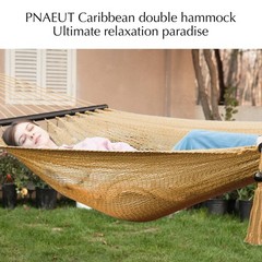 PNAEUT 2 Person Caribbean Rope Hammocks for Outside, 12ft Handwoven Polyester…