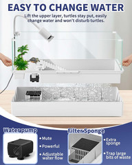 Large Turtle Tank Kit(Tank + Light + Water Pump), Acrylic Turtle Tank Starter Ki