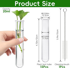 15Pcs Clear Test Tubes for Plant, 20ml Plant Propagation Tube with Brush, Plasti